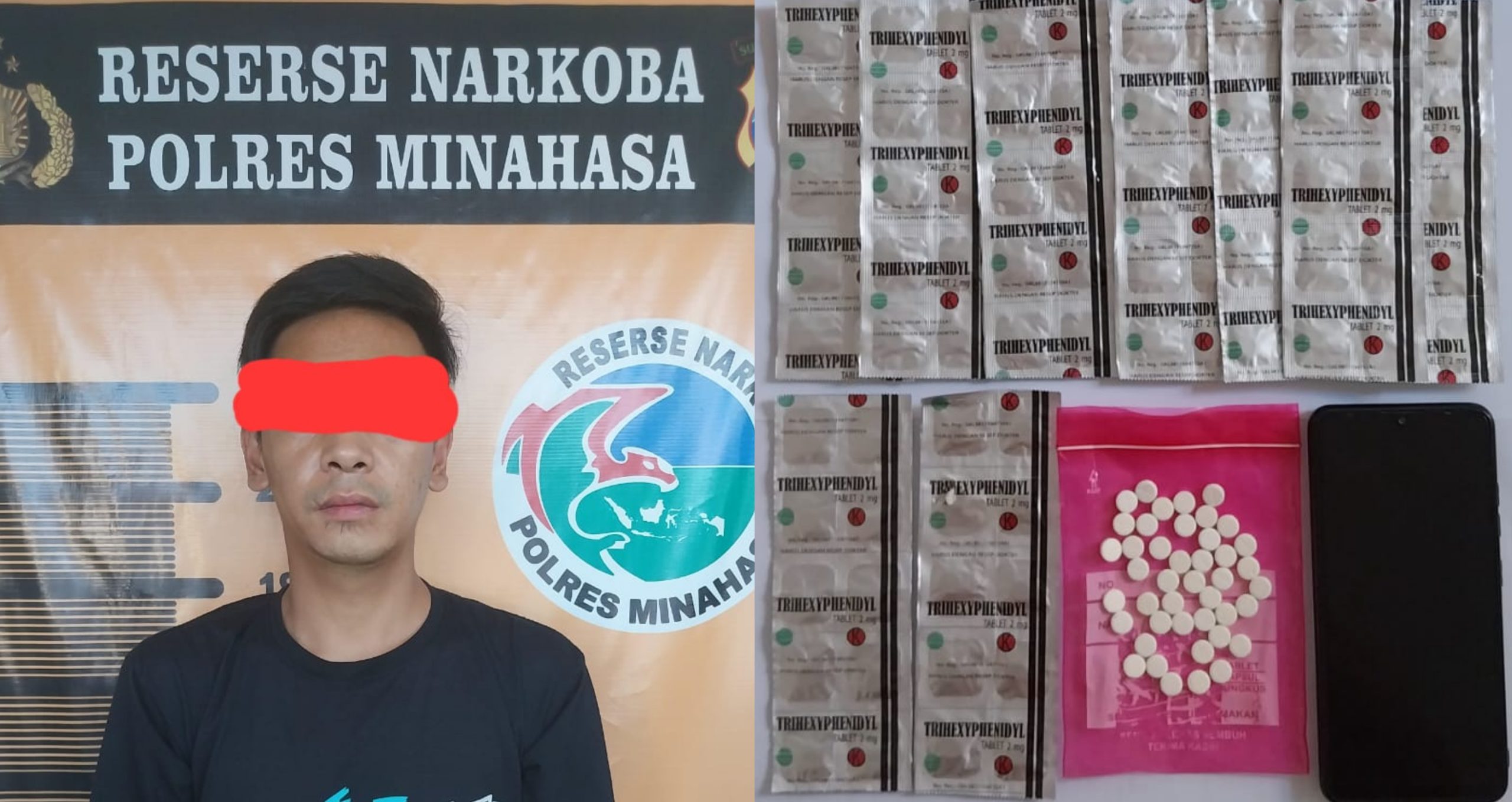 Polres Minahasa Gerebek Pengedar Obat Keras di Tondano Barat, 203 Butir Trihexyphenidyl Diamankan