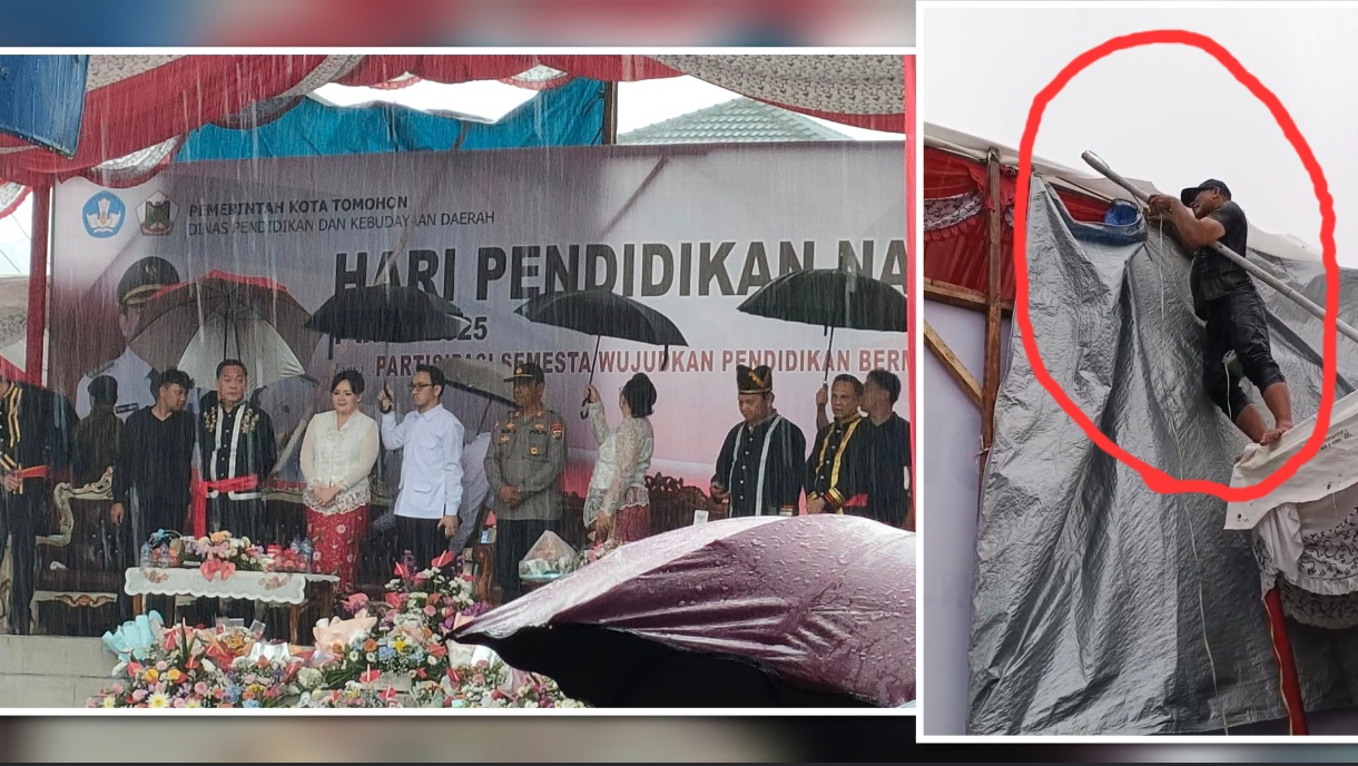 Tangguh di Tengah Hujan, Plt Ketua PWI Tomohon Tuai Apresiasi Saat Pawai Hardiknas