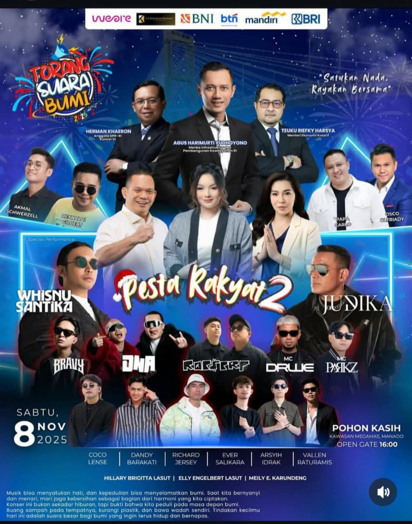 PESTA RAKYAT 2 “Torang Suara’ Bumi!” Guncang Manado — Dimeriahkan Judika dan Whisnu Santika