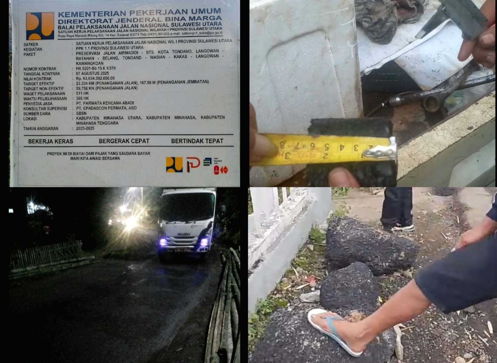 Proyek Jalan Nasional Rp63,6 Miliar di Sulut Disorot: Dugaan Kualitas Buruk, APH Diminta Turun Tangan